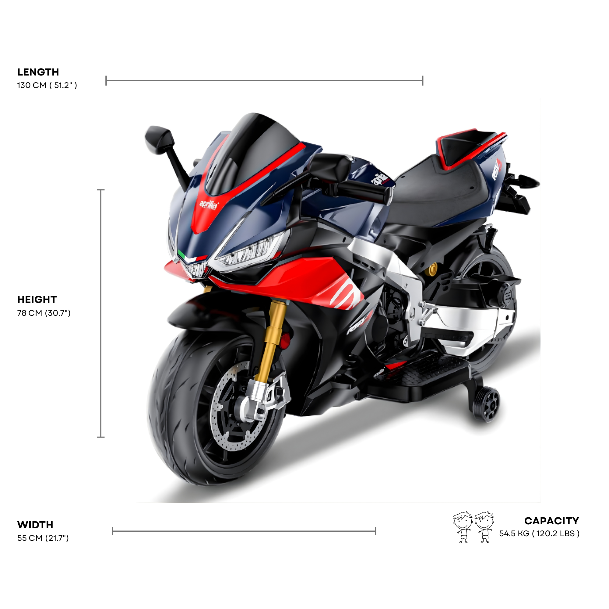 12V Upgraded Aprilia RSV4 Super Motorcycle W/ EVA Rubber Wheels, Music & Lights