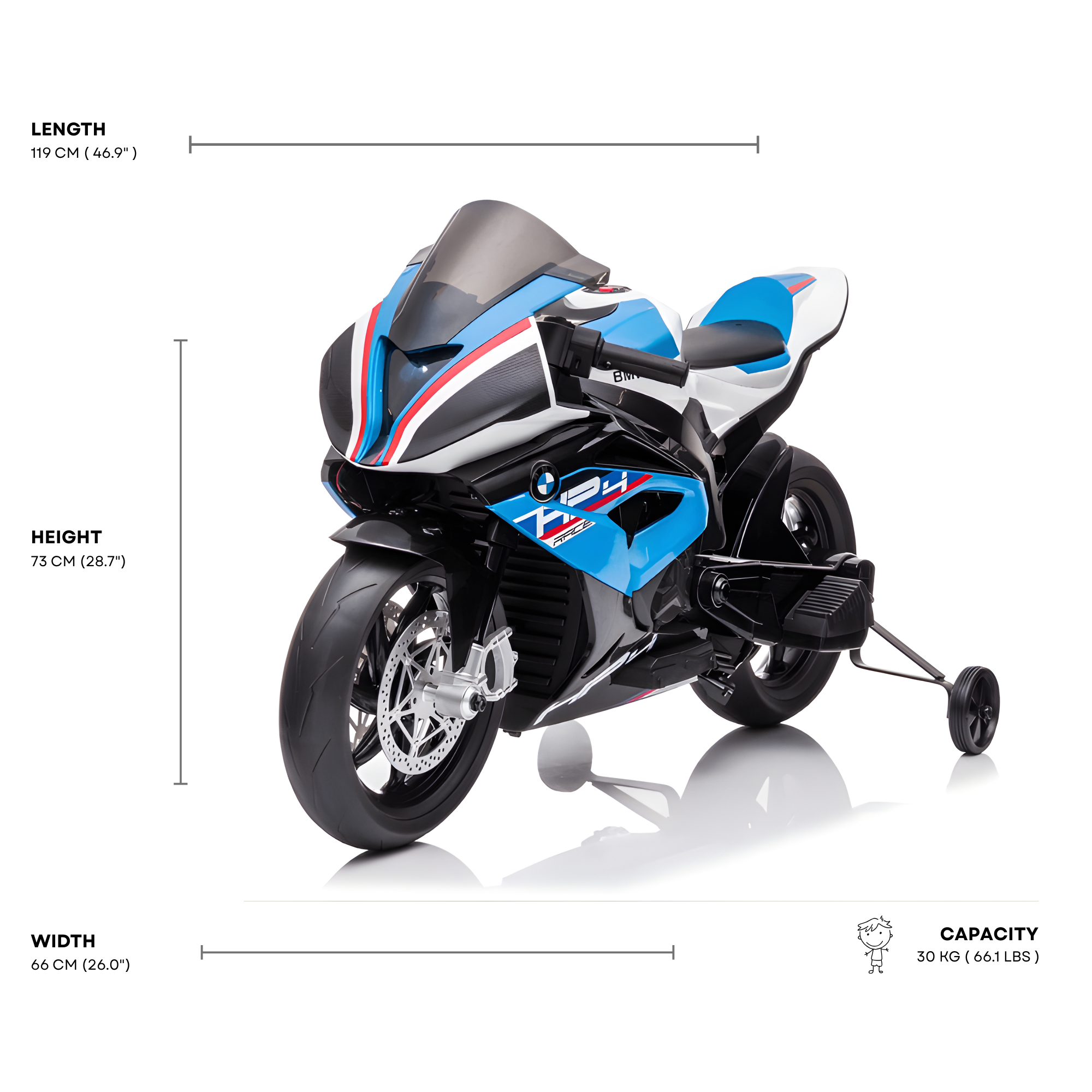 12V Blue BMW HP4 Kids' Super Motorcycle W/ EVA Rubber Wheels, Music & Lights