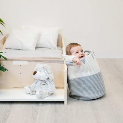 APPLE TWIN - Montessori Floor Bed with Rails & Shelves.