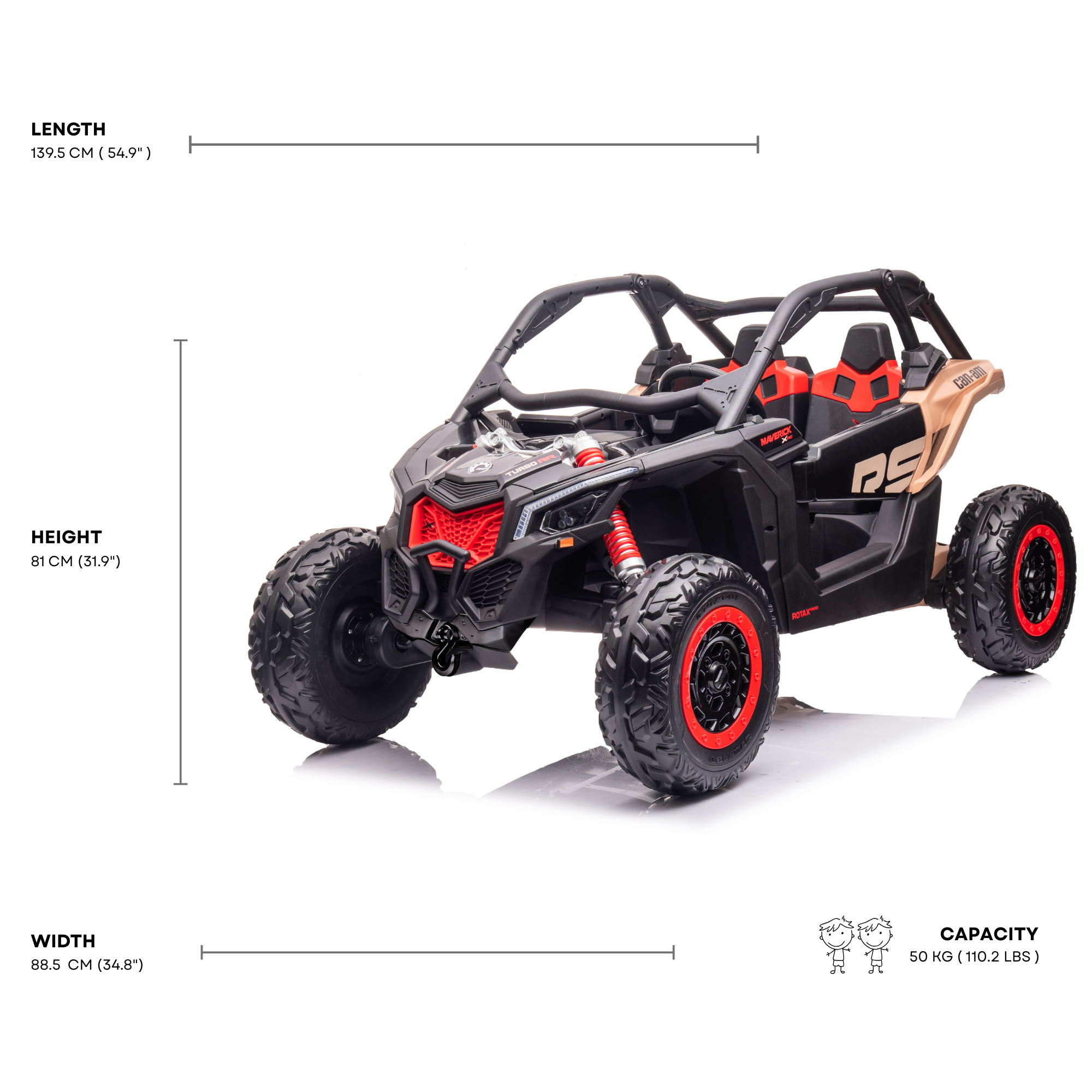 Black Licensed LX Performance Edition 2x24V Can-Am Maverick 4WD Double 24V Battery Pack, 2-Seater Kids' Buggy W/ Music, EVA Rubber Wheels, Leather Seats & RC