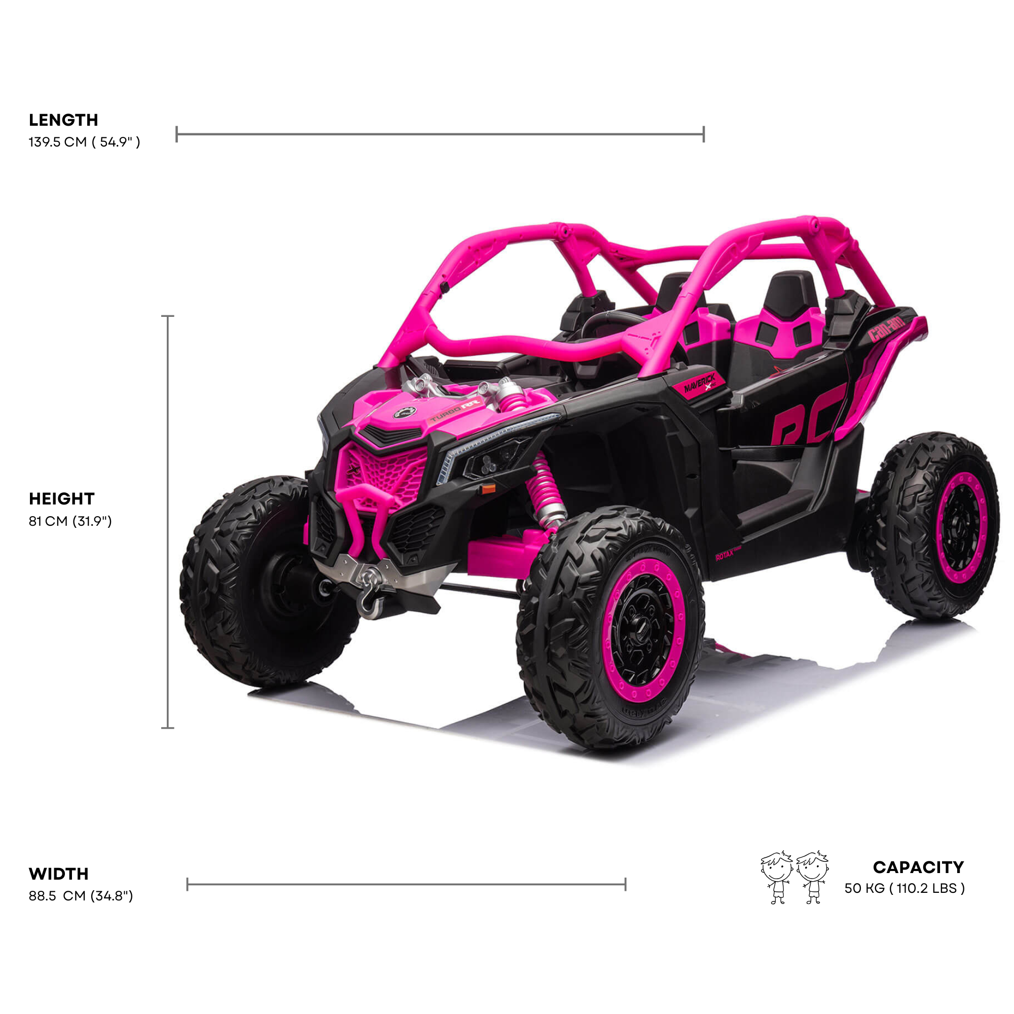 Pink Licensed LX Performance Edition 2x24V Can-Am Maverick 4WD Double 24V Battery Pack, 2-Seater Kids' Buggy W/ Music, EVA Rubber Wheels, Leather Seats & RC