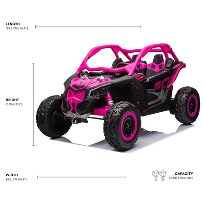Pink Licensed LX Performance Edition 2x24V Can-Am Maverick 4WD Double 24V Battery Pack, 2-Seater Kids' Buggy W/ Music, EVA Rubber Wheels, Leather Seats & RC