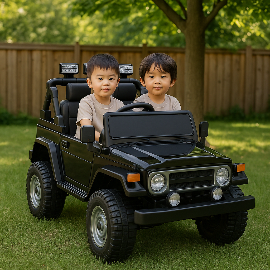 24V Black 2-Seater Premium Edition Toyota 4x4 Truck for Kids W/ EVA Rubber Wheels, Music & RC