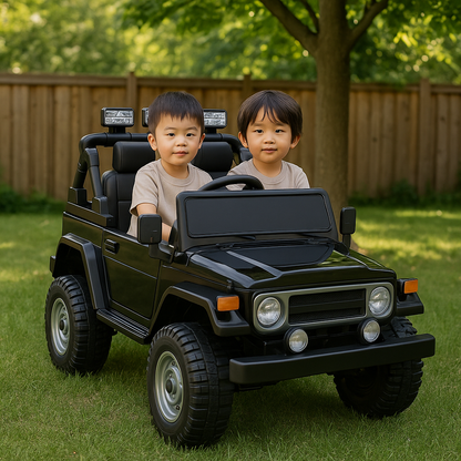 24V Black 2-Seater Premium Edition Toyota 4x4 Truck for Kids W/ EVA Rubber Wheels, Music & RC