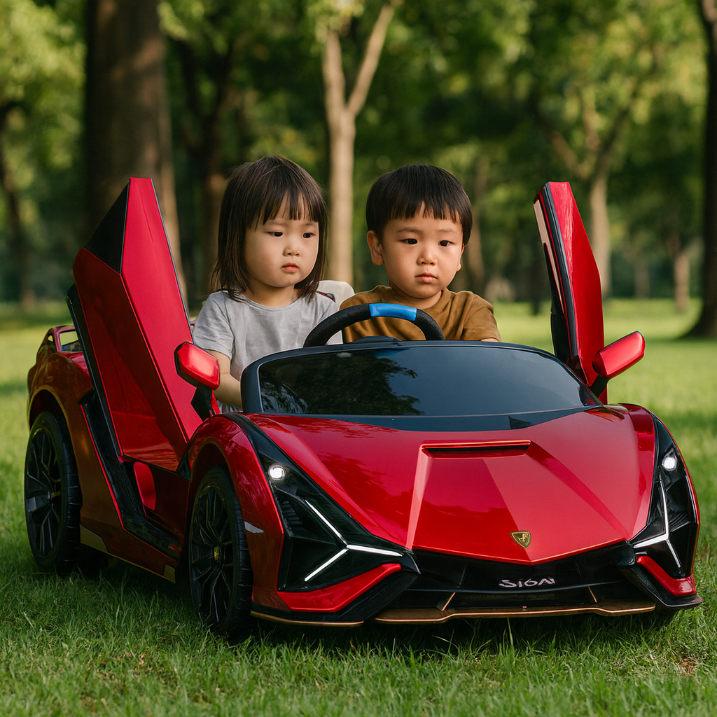 24V Luxurious Rosso Leto Lamborghini Sian 2-Seater 4x4 Ride-On Car W/ EVA Rubber Wheels, BT & RC