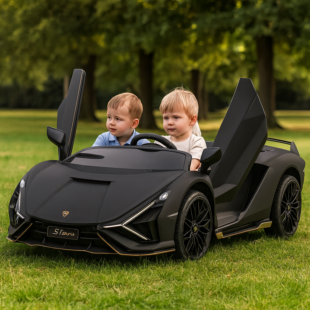 24V Luxurious Matte Black Nero Nemesis Lamborghini Sian 2-Seater Ride-On Drift Car