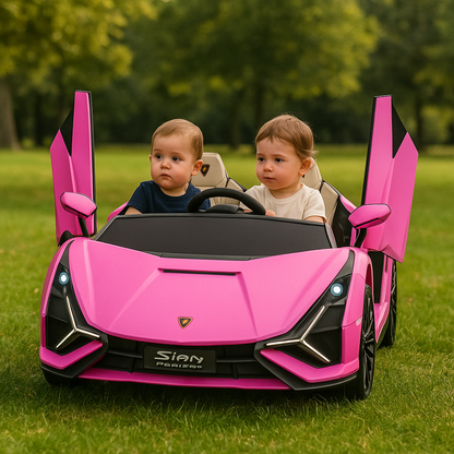 24V Luxurious Pink Lamborghini Sian 2-Seater 4x4 Ride-On Car W/ EVA Rubber Wheels, BT & RC