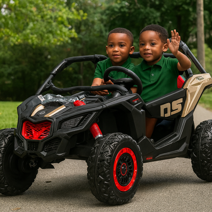 Black Licensed LX Performance Edition 2x24V Can-Am Maverick 4WD Double 24V Battery Pack, 2-Seater Kids' Buggy W/ Music, EVA Rubber Wheels, Leather Seats & RC