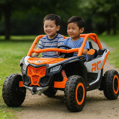 Orange Licensed LX Performance Edition 2x24V Can-Am Maverick 4WD Double 24V Battery Pack, 2-Seater Kids' Buggy W/ Music, EVA Rubber Wheels, Leather Seats & RC