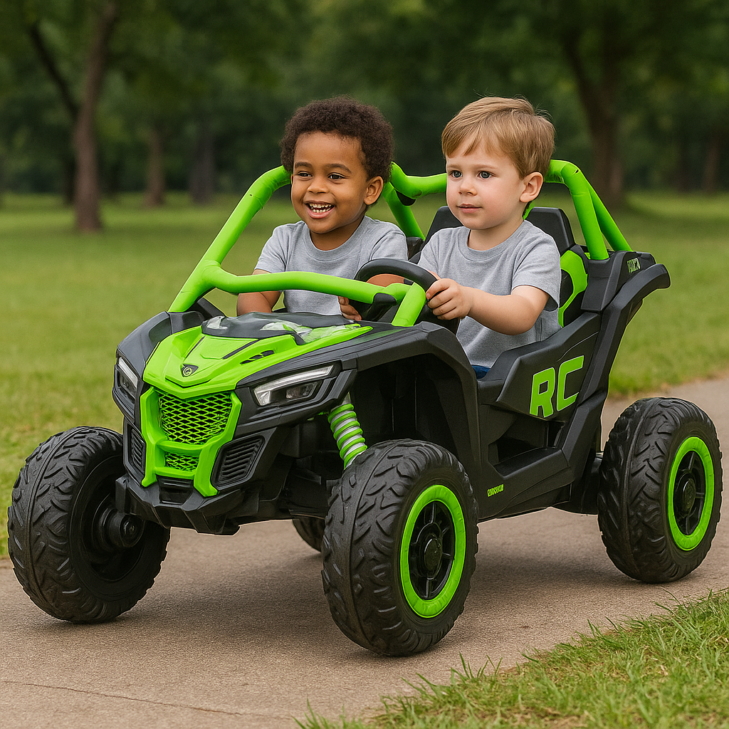 Green Licensed LX Performance Edition 2x24V Can-Am Maverick 4WD Double 24V Battery Pack, 2-Seater Kids' Buggy W/ Music, EVA Rubber Wheels, Leather Seats & RC