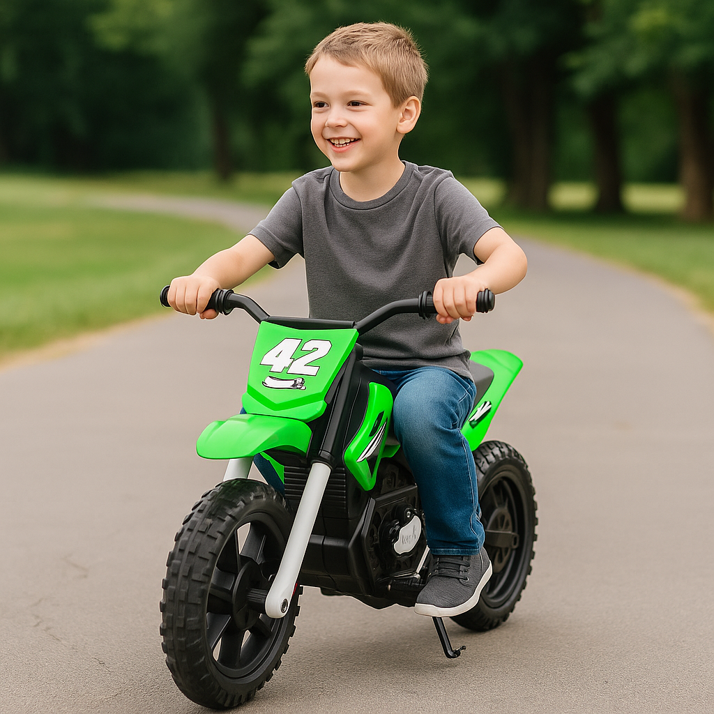 Green 24V Electric MotoX Dirt Bike for Kids, Up to 18 km/h
