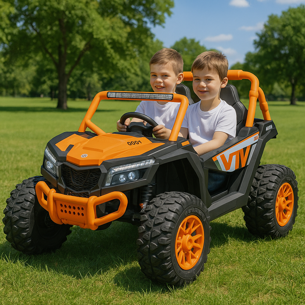 Orange 2-Seater XXL Premium MegaTrek 2-Seater 24V 4X4/AWD Kids Ride on UTV Buggy W/ EVA Rubber Wheels, BT & RC