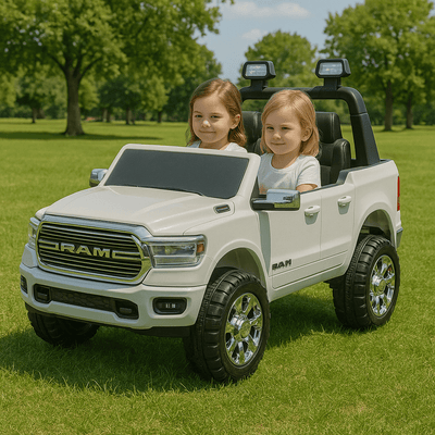 White Complete Edition XXL 2-Seater 4x4 RAM 3500 Ride-On Truck.