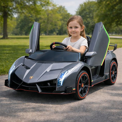 12V Silver Lamborghini Veneno 4X4 Limited Edition Ride-on Car W/ EVA Rubber Wheels, Bluetooth & RC