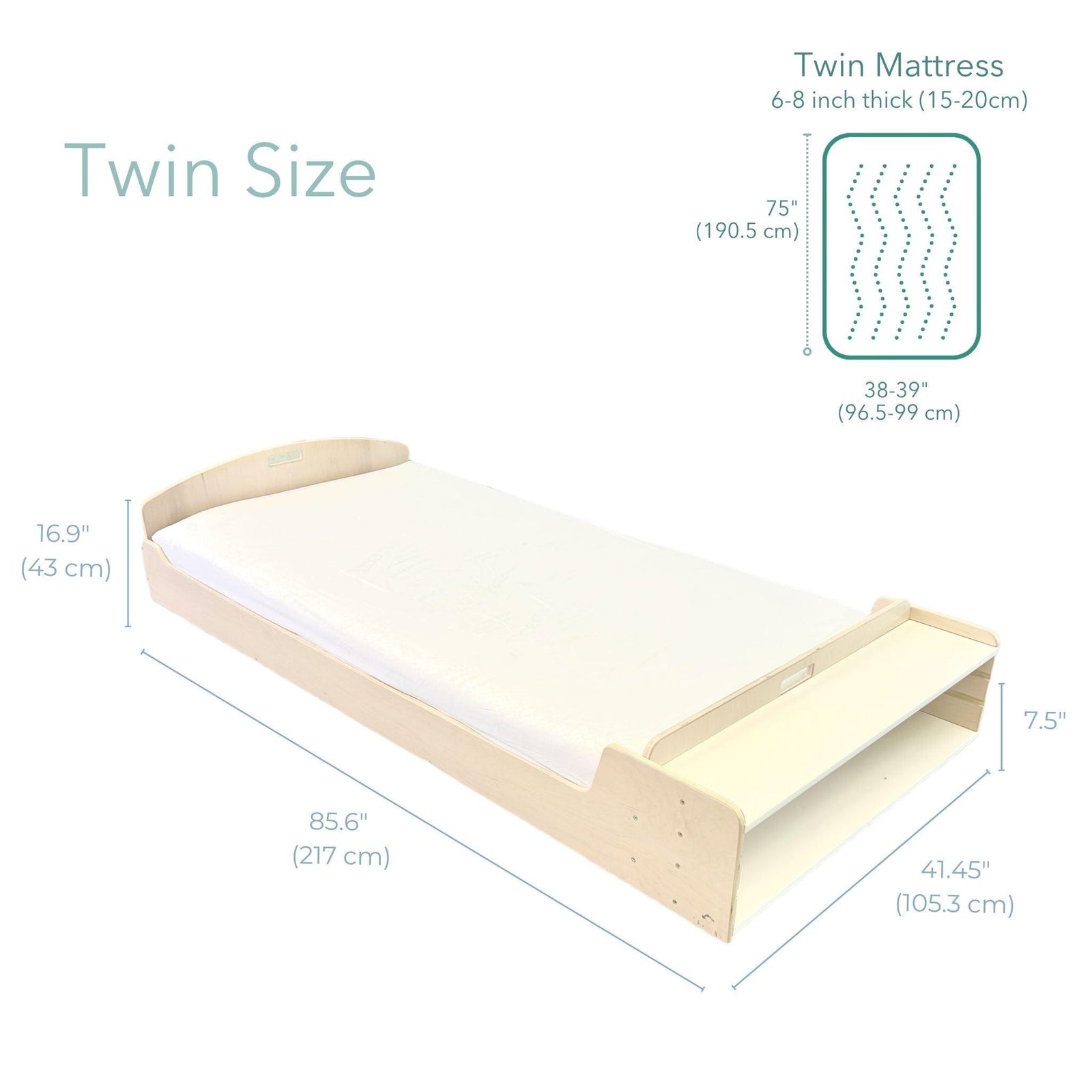 CHERRY TWIN - Montessori Floor Bed with Shelves.