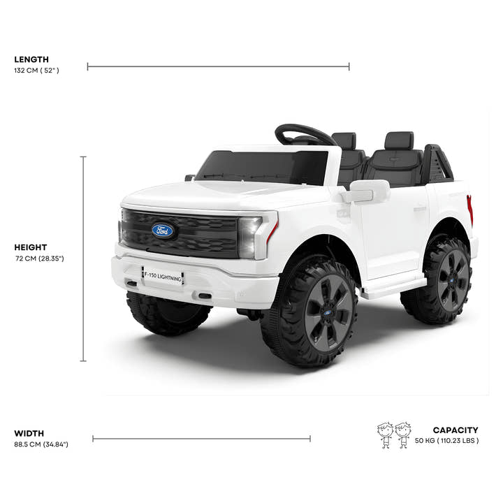White 2 Seater Lighting Edition Ford F-150, 24V Kids Ride on Truck.