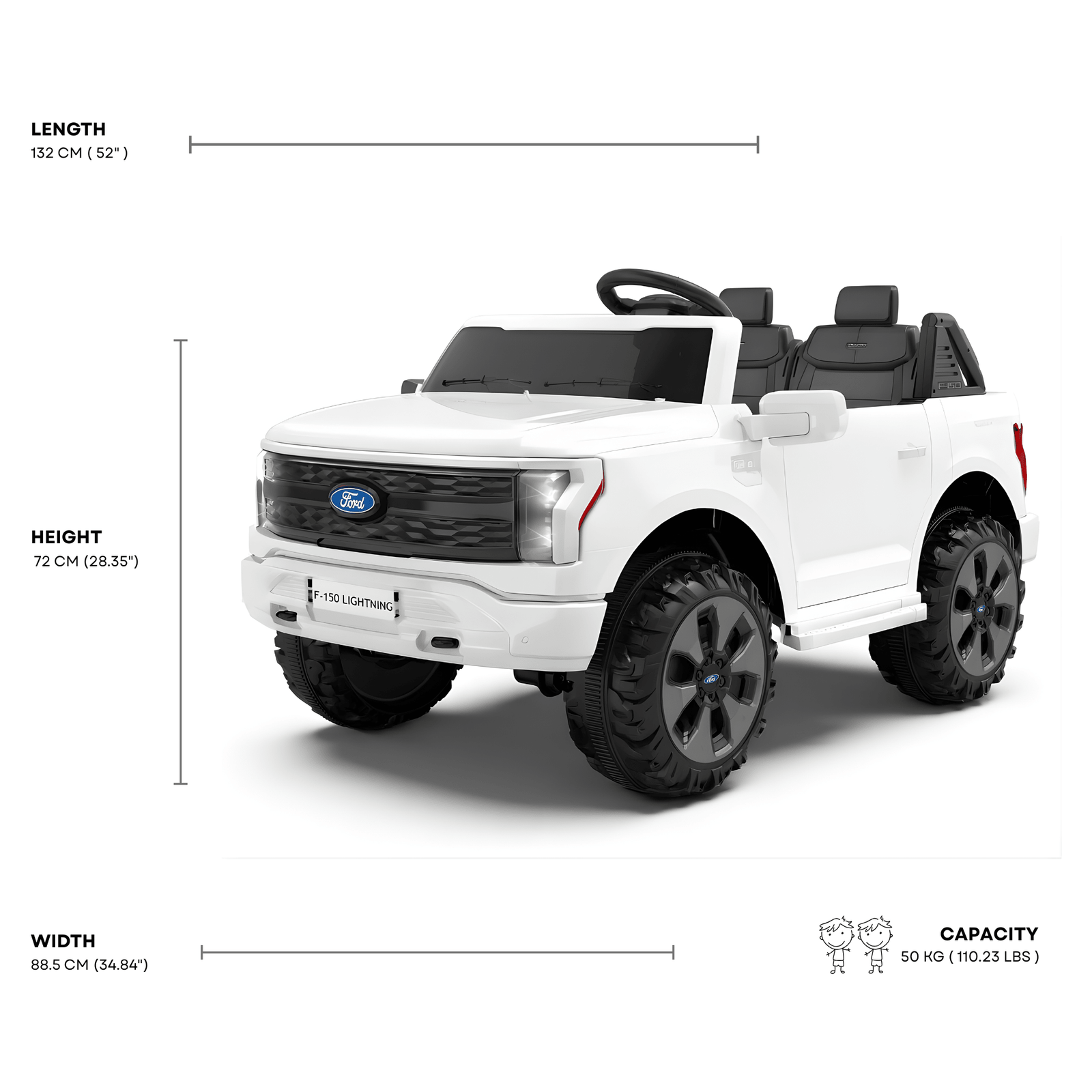 White 2 Seater Lighting Edition Ford F-150, 24V Kids Ride on Truck.
