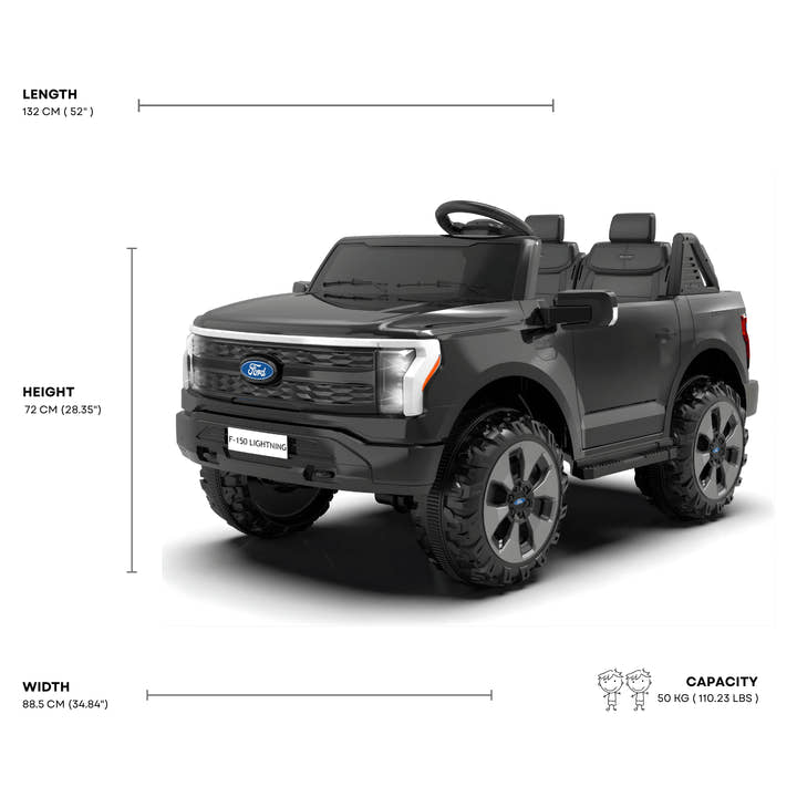 Black 2 Seater Lighting Edition Ford F-150, 24V Kids Ride on Truck.