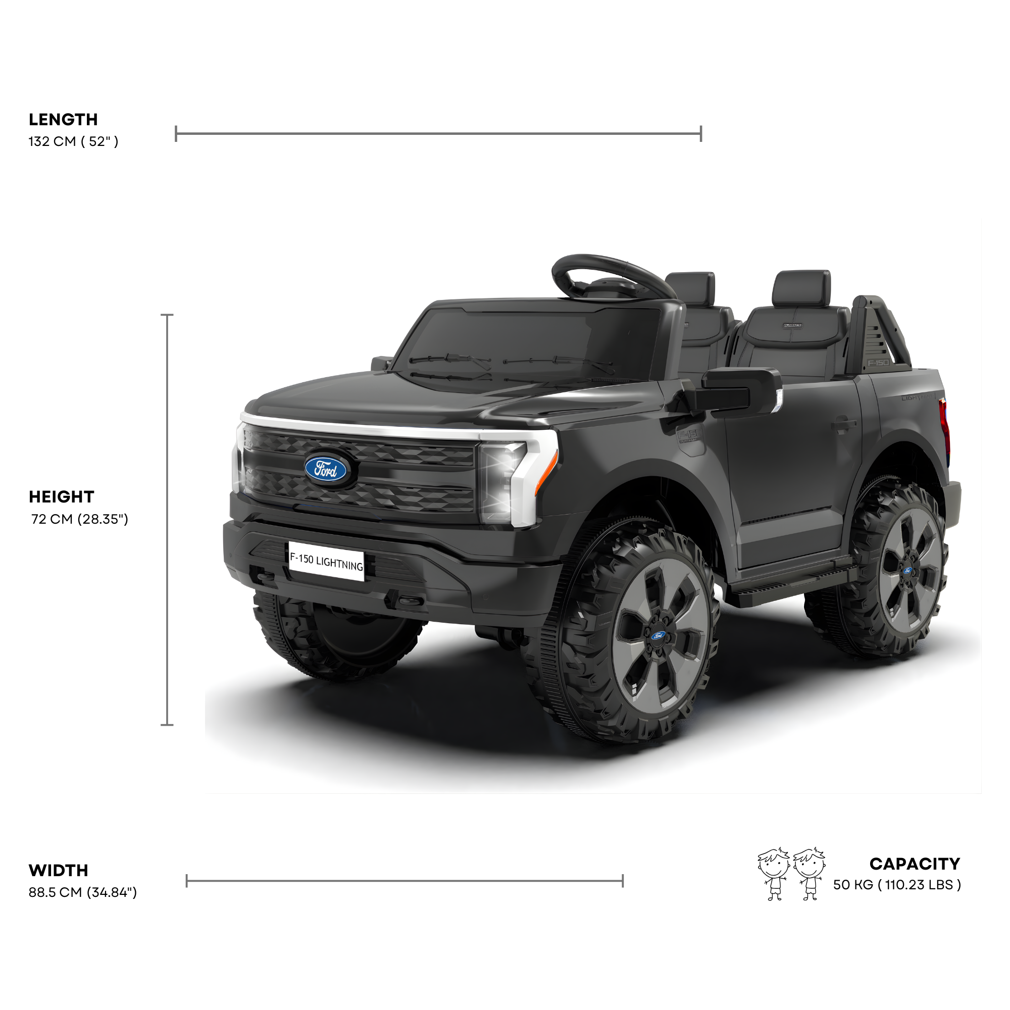 Black 2 Seater Lighting Edition Ford F-150, 24V Kids Ride on Truck