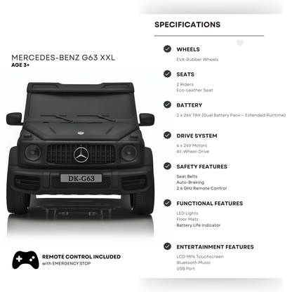 2x24V Platinum Matte Black Edition XXL 4x4 Mercedes G63 Kids' Ride on SUV W/ MP4, EVA Rubber Wheels & RC