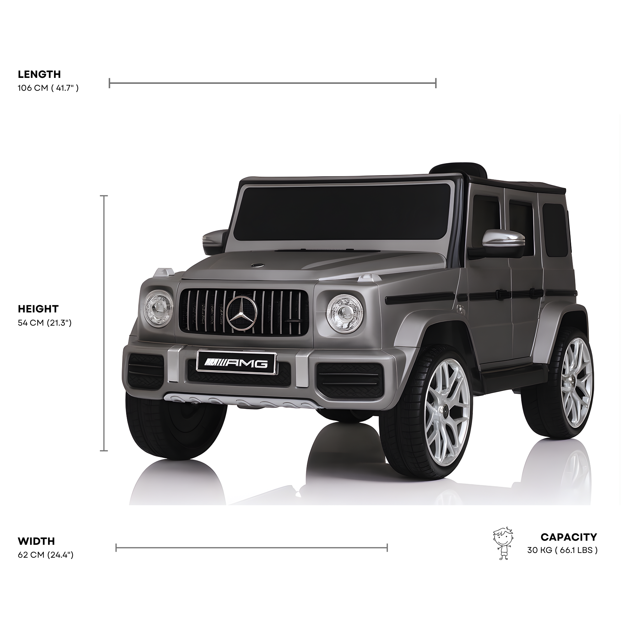 12V Luxury Matte Grey Edition Mercedes Benz AMG G63 Ride-On SUV W/ Rubber Wheels, Leather Seat, Bluetooth & RC