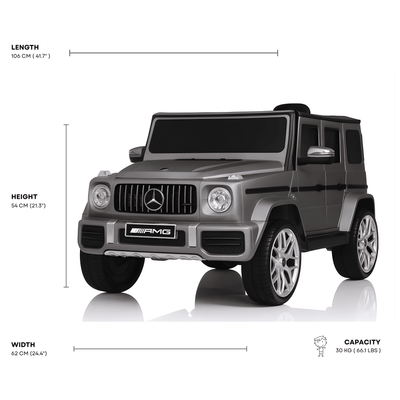 12V Luxury Matte Grey Edition Mercedes Benz AMG G63 Ride-On SUV W/ Rubber Wheels, Leather Seat, Bluetooth & RC.
