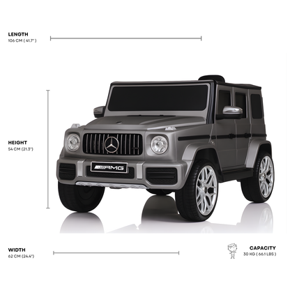 12V Luxury Matte Grey Edition Mercedes Benz AMG G63 Ride-On SUV W/ Rubber Wheels, Leather Seat, Bluetooth & RC