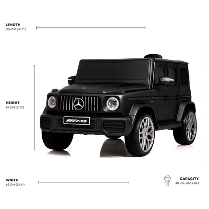 12V Luxury Matte Black Edition Mercedes Benz AMG G63 Ride-On SUV W/ Rubber Wheels, Leather Seat, Bluetooth & RC