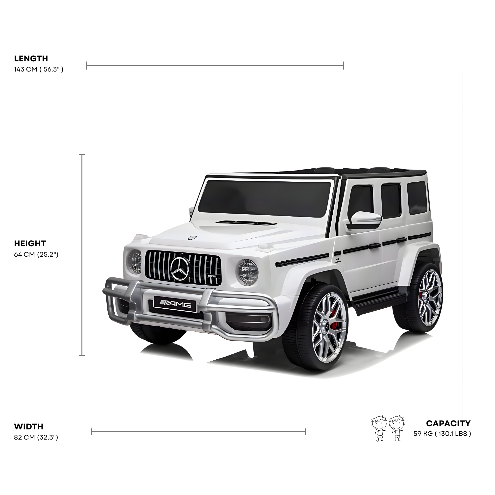24V Exclusive White Mercedes Benz G63 2-Seater 4x4 Kids' Ride-on SUV W/ EVA Wheels, Leather Seats, Light-up Logo, BT & RC