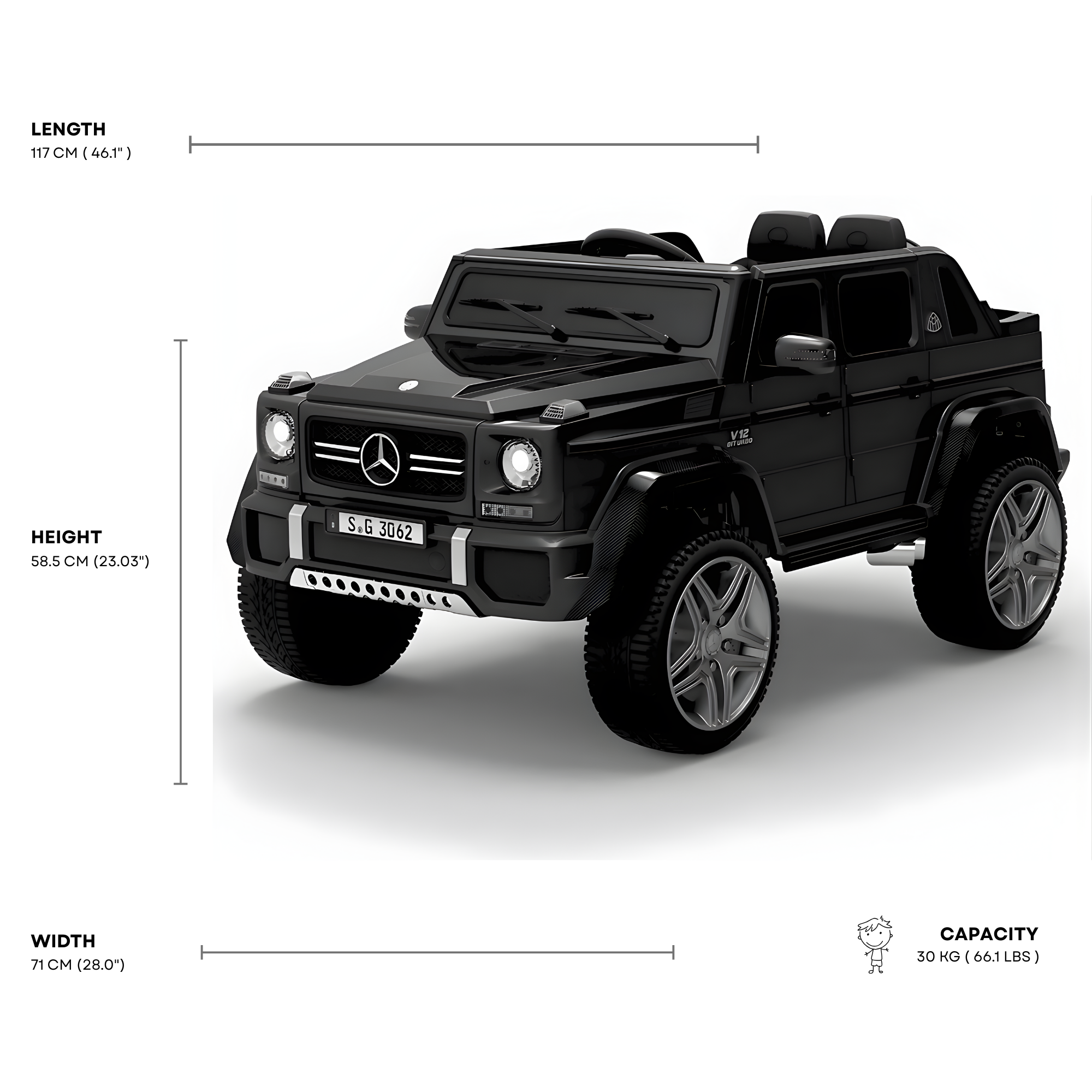 12V Matte Black Luxury Mercedes Maybach G650s Kids' 4x4 Ride-on SUV W/ Rubber Wheels, Music & RC
