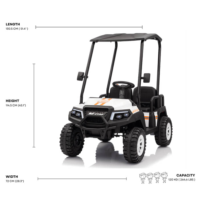 24V White Golf Buggy Edition 4-Seater 4x4 Kids' Ride-On UTV W/ Canopy, EVA Rubber Wheels, Music & RC.