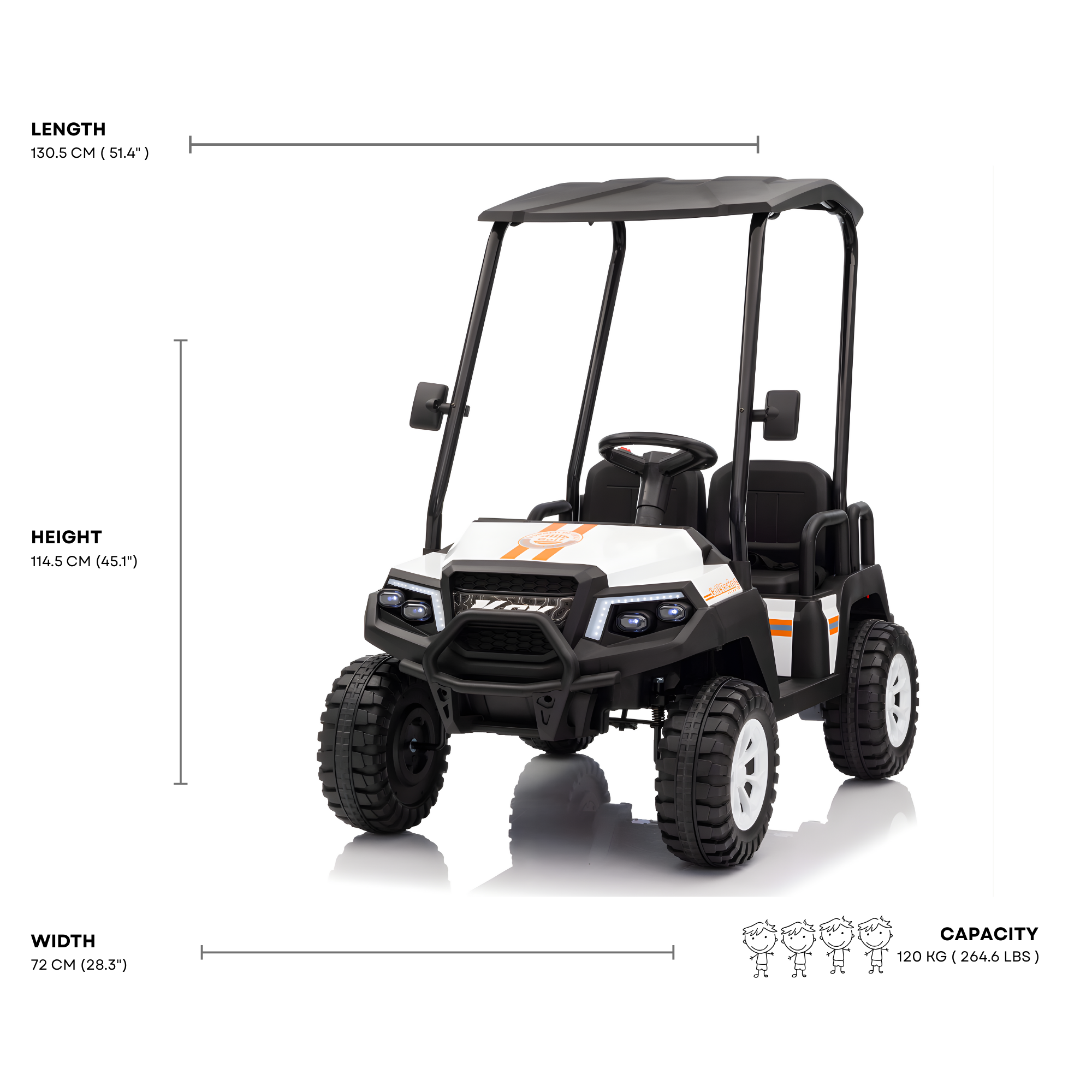 24V White Golf Buggy Edition 4-Seater 4x4 Kids' Ride-On UTV W/ Canopy, EVA Rubber Wheels, Music & RC