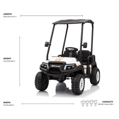 24V White Golf Buggy Edition 4-Seater 4x4 Kids' Ride-On UTV W/ Canopy, EVA Rubber Wheels, Music & RC.