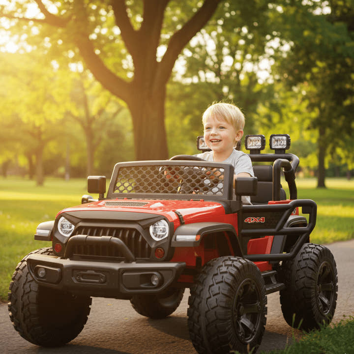 Red 24V TrailMax Edition XXL 2-Seater 24V 4X4/AWD Kids Ride on Truck W/ EVA Rubber Wheels, BT & RC.