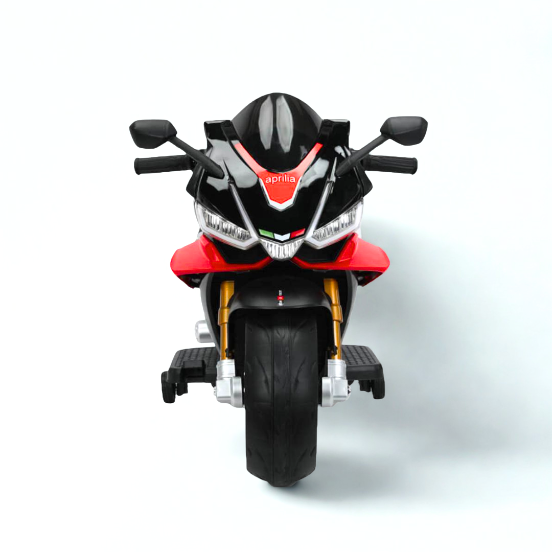 12V Upgraded Junior Aprilia RSV4 Super Motorcycle W/ EVA Rubber Wheels, Music & Lights