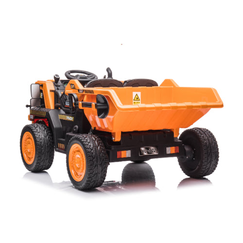 12V Kids' Ride-On Construction Dump Truck W/ Rubber Wheels, Automatic Dump Bed, Music & RC