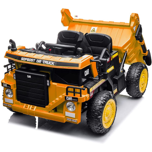 12V Kids' Ride-On Construction Dump Truck W/ Rubber Wheels, Automatic Dump Bed, Music & RC