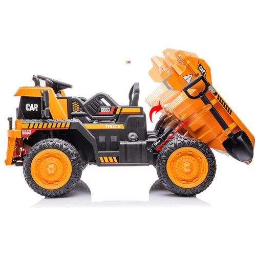 12V Kids' Ride-On Construction Dump Truck W/ Rubber Wheels, Automatic Dump Bed, Music & RC