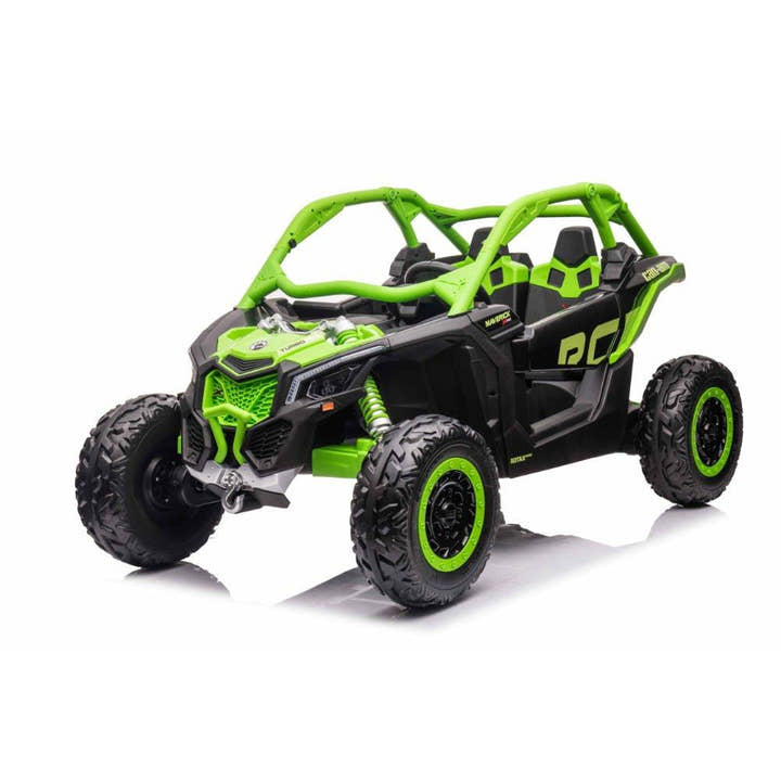 Green Licensed LX Performance Edition 2x24V Can-Am Maverick 4WD Double 24V Battery Pack, 2-Seater Kids' Buggy W/ Music, EVA Rubber Wheels, Leather Seats & RC.