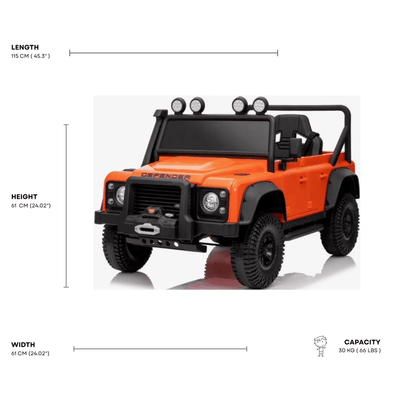 12V Orange Land Rover Defender 1-Seater AWD Ride-on Truck W/ Rubber Wheels, Music Player & RC.