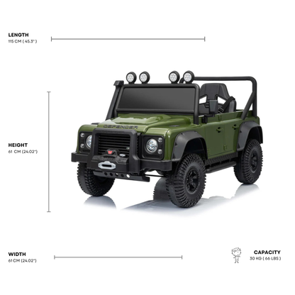 12V Green Land Rover Defender 1-Seater AWD Ride-on Truck W/ Rubber Wheels, Music Player & RC