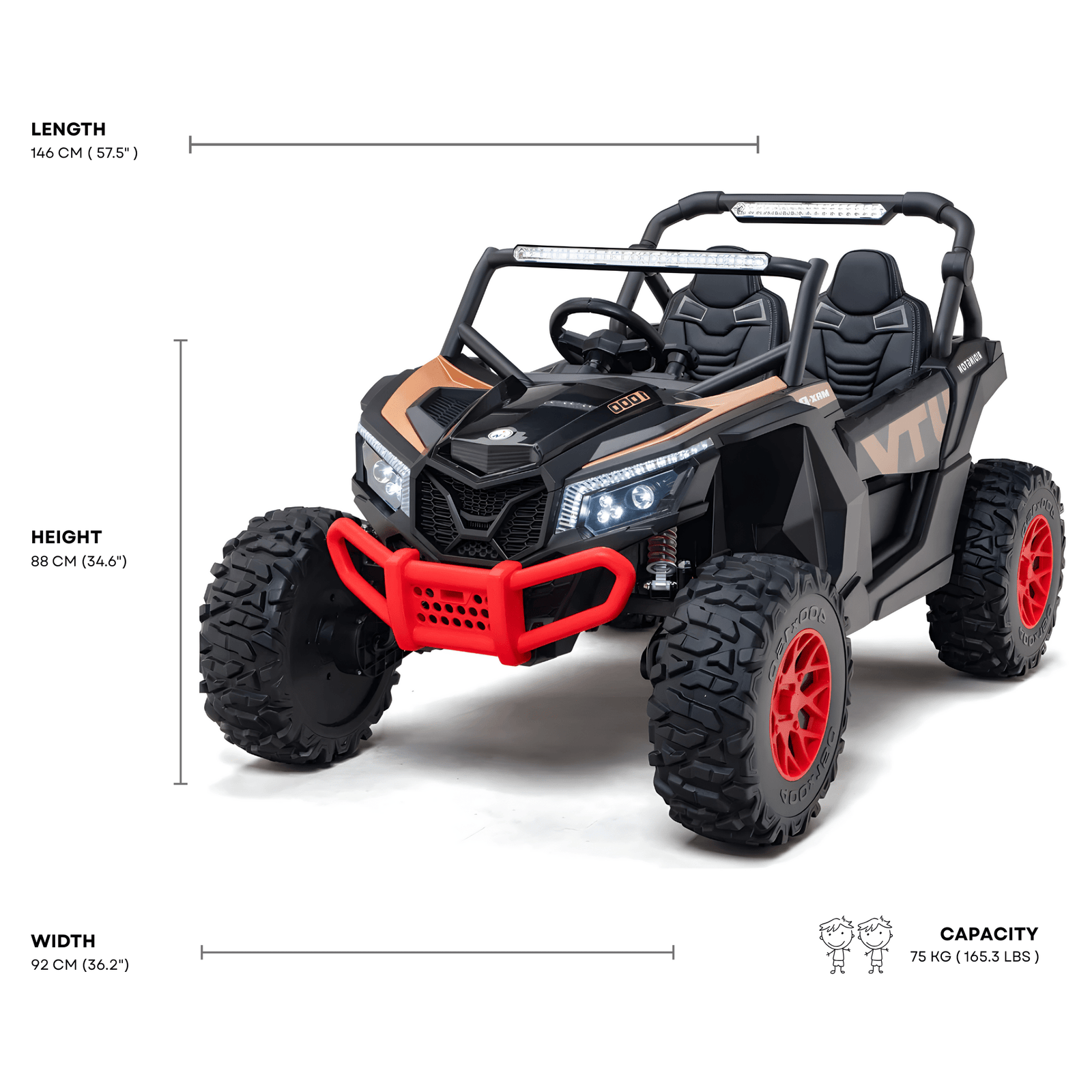Black 2-Seater XXL Premium MegaTrek 2-Seater 24V 4X4/AWD Kids Ride on UTV Buggy W/ EVA Rubber Wheels, BT & RC.
