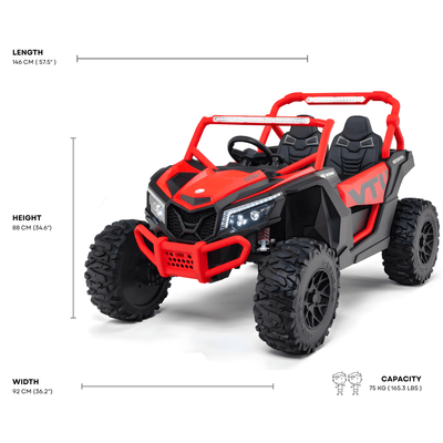Red 2-Seater XXL Premium MegaTrek 2-Seater 24V 4X4/AWD Kids Ride on UTV Buggy W/ EVA Rubber Wheels, BT & RC.