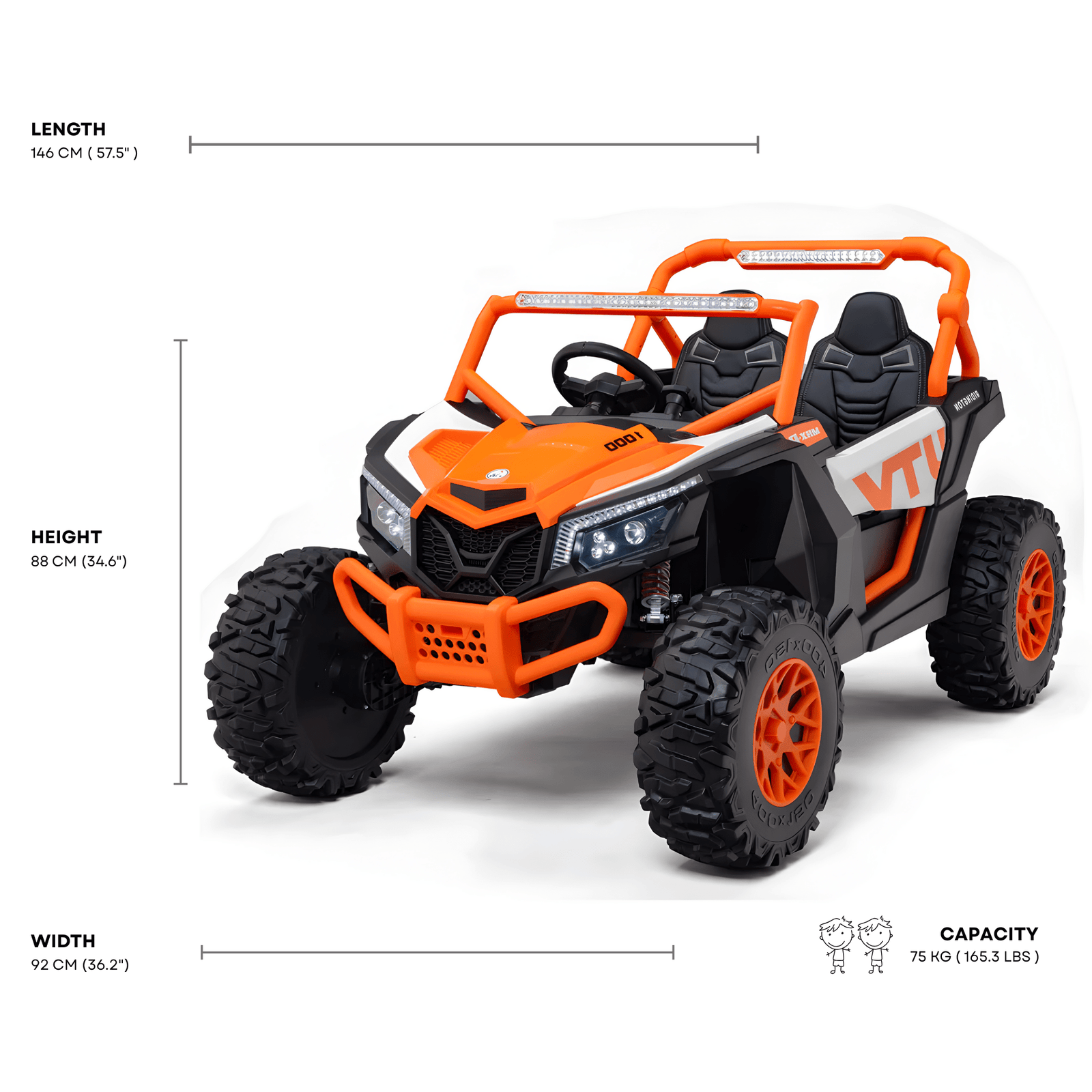 Orange 2-Seater XXL Premium MegaTrek 2-Seater 24V 4X4/AWD Kids Ride on UTV Buggy W/ EVA Rubber Wheels, BT & RC.