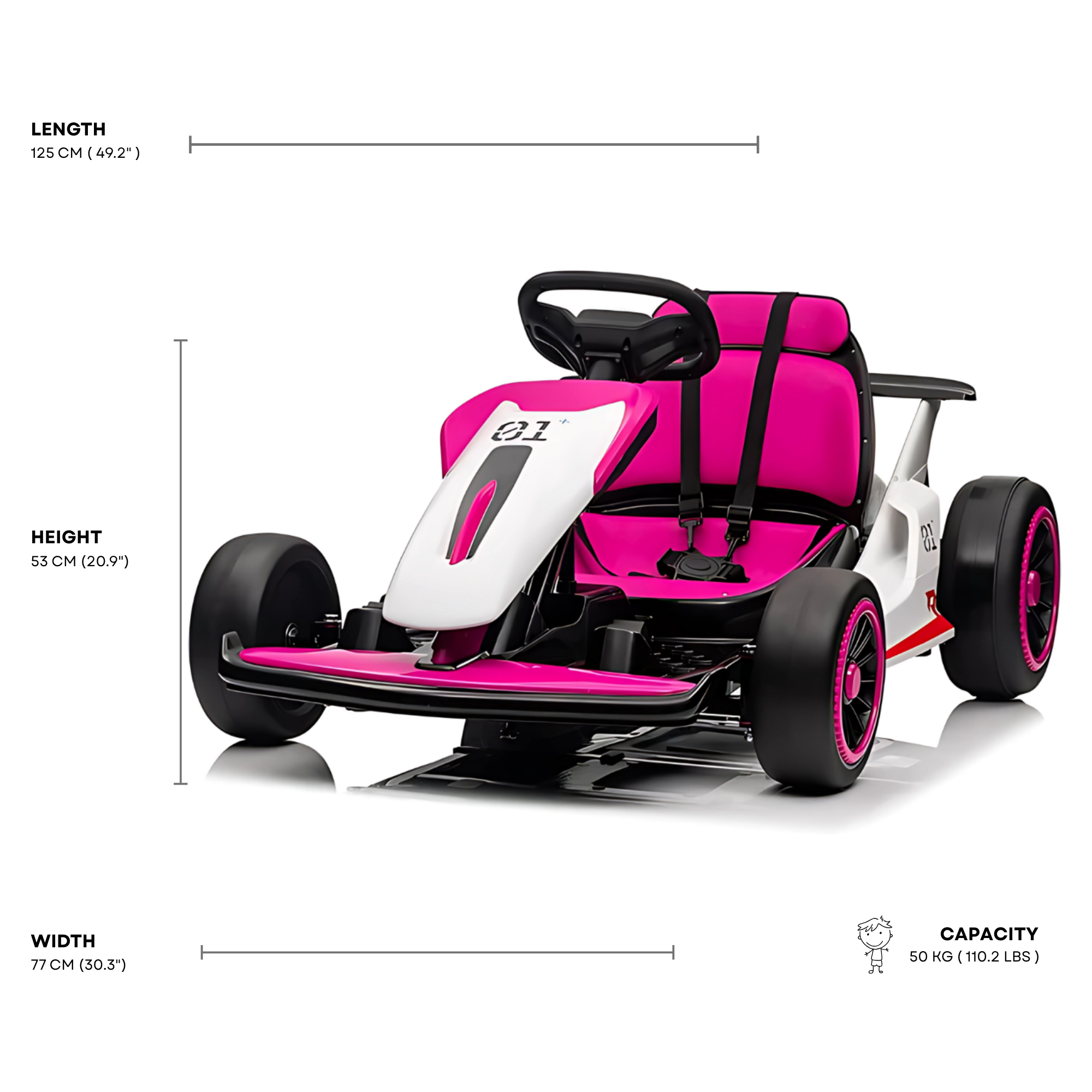 Pink 24V Upgraded Vortex Drifting Go Kart