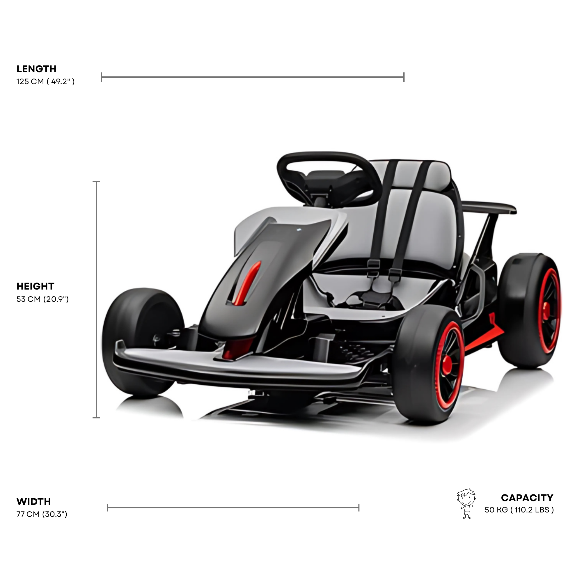 Black 24V Upgraded Vortex Drifting Go Kart