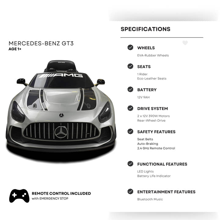 Silver, Complete Sport 12V Official Mercedes-Benz GT3, RC.