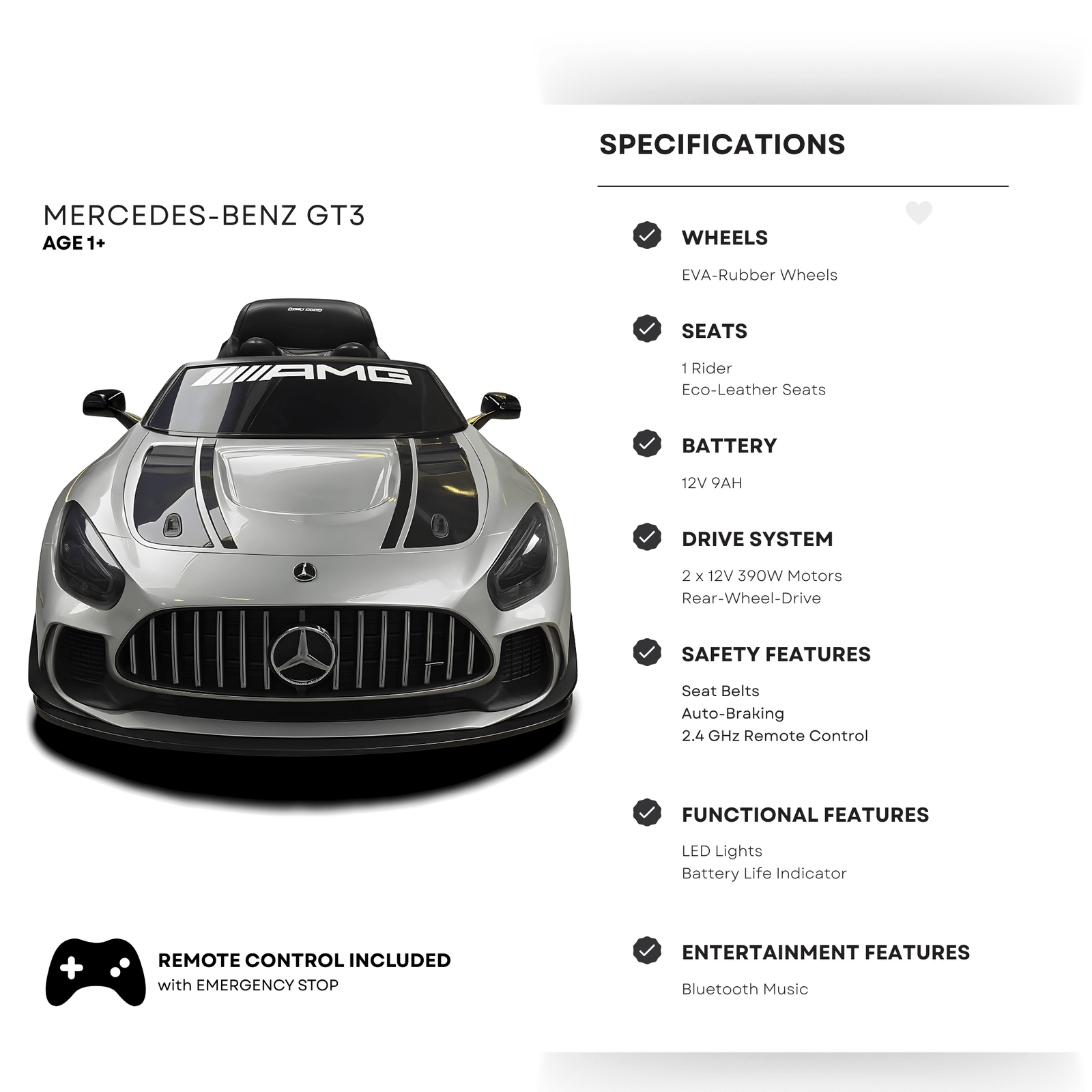 Silver, Complete Sport 12V Official Mercedes-Benz GT3, RC.