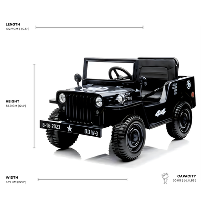 12V Black Limited Edition Kids 1-Seater Military Ride-on Truck W/ EVA Rubber Wheels, Music & RC