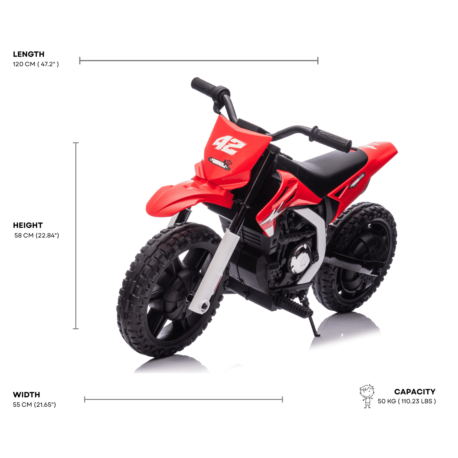 Red 24V Electric MotoX Dirt Bike for Kids, Up to 18 km/h.